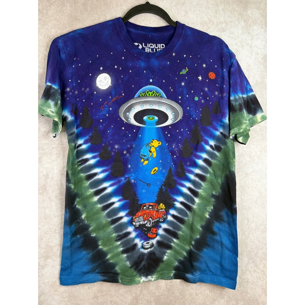 Liquid Blue T-Shirt Mens Medium Blue Alien UFO Abduction Tie Dye Grateful Dead